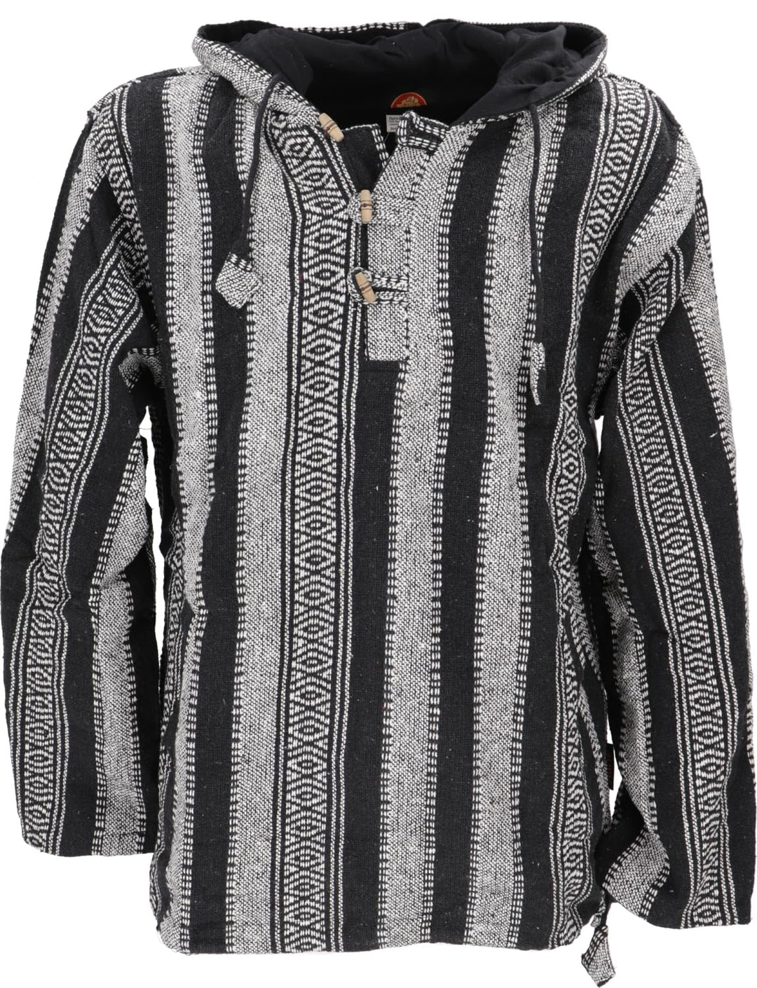 GURU SHOP Goa Kapuzenshirt, Baja Hoodie, Style Kapuzenpullover, Herren, Baumwolle S Schwarz, S Schwa