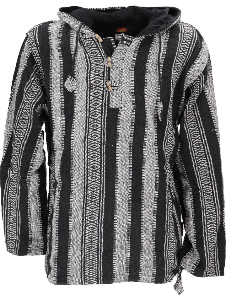 GURU SHOP Goa Kapuzenshirt, Baja Hoodie, Style Kapuzenpullover, Herren, Baumwolle S Schwarz, S Schwa