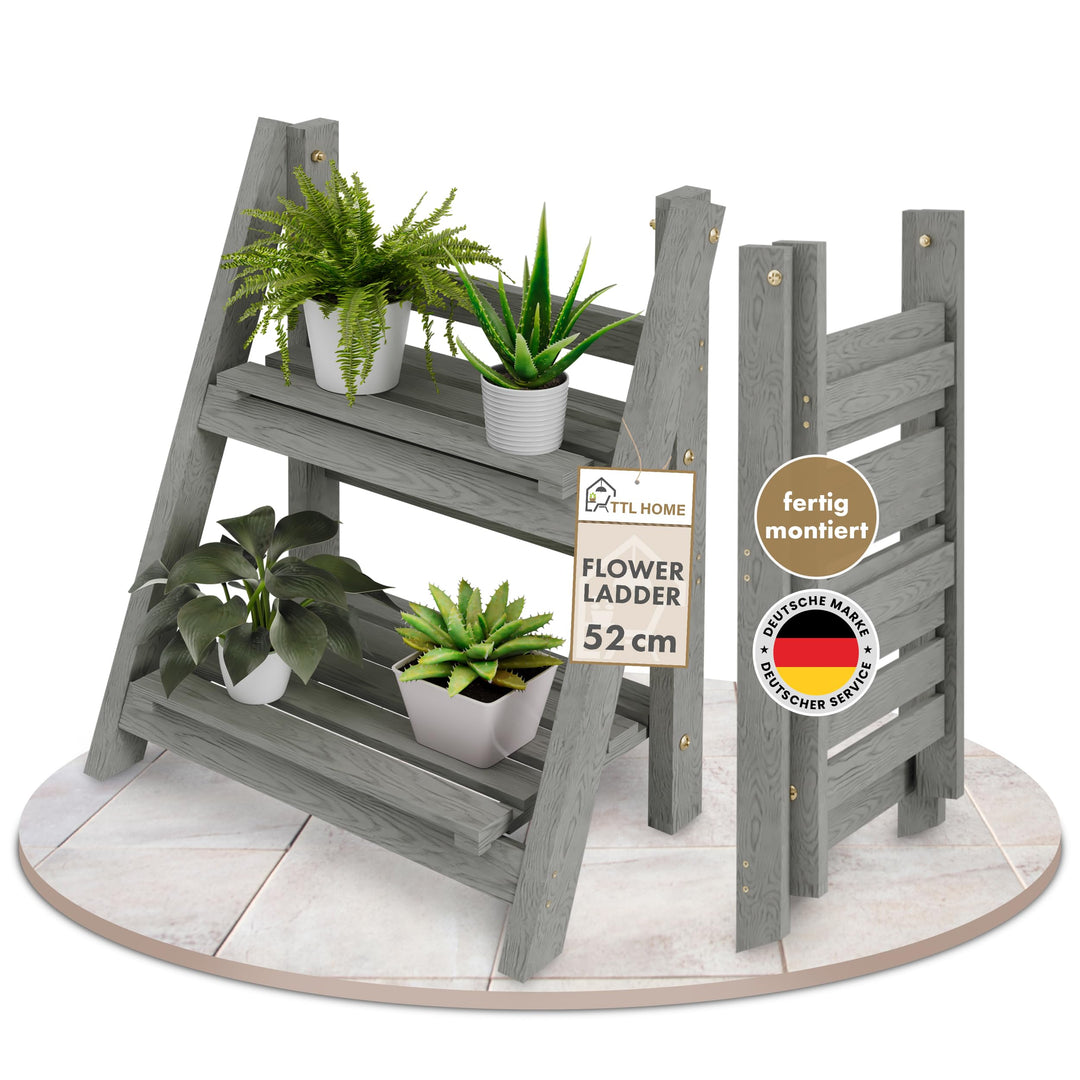 Blumentreppe "Flower Ladder S" 52x41x24cm hellgrau - 2-Stufen Blumenleiter dekorativ &amp; wetterfest au