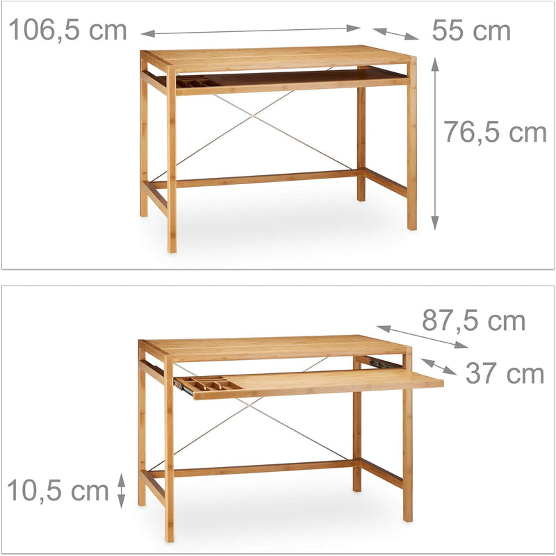 Relaxdays Computertisch Holz, Tastaturauszug, Bürotisch ausziehbar, Schreibtisch massiv, HxBxT: 76,5