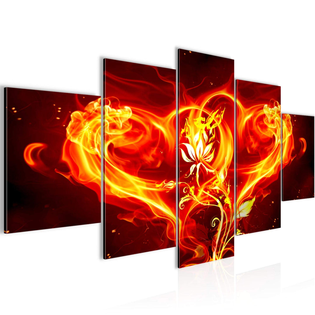 Runa Art Wandbilder Feuer Herz 5 Teilig Bild auf Vlies Leinwand Deko Wohnzimmer Feuerblume Flamme Ro