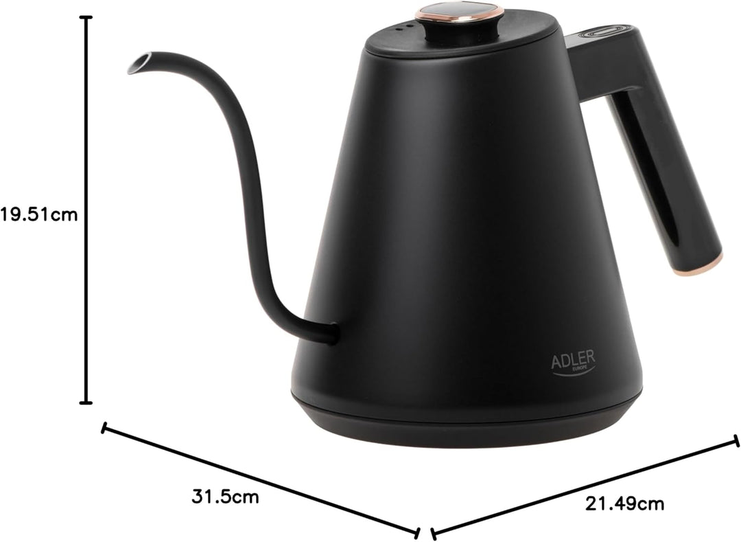 ADLER EUROPE AD 1349 Wasserkocher 1L – Schwarz-Gold, LED-Temperaturanzeige, 900W, Temperaturregulier