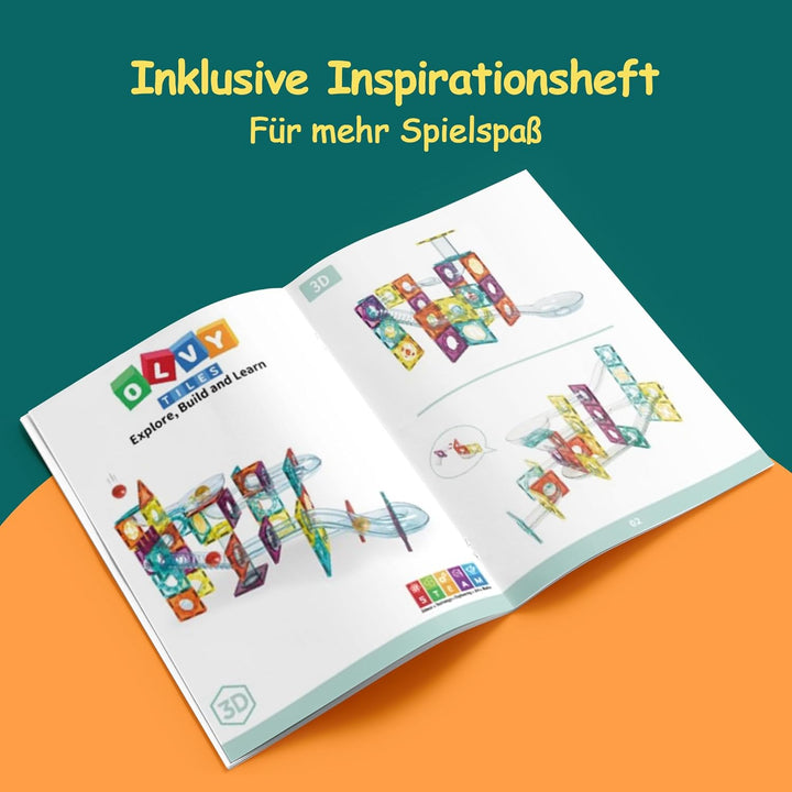 Olvy Magnetische Bausteine Montessori Spielzeug - 100 Magnetic Tiles Kinder - Murmelbahn Magnetische