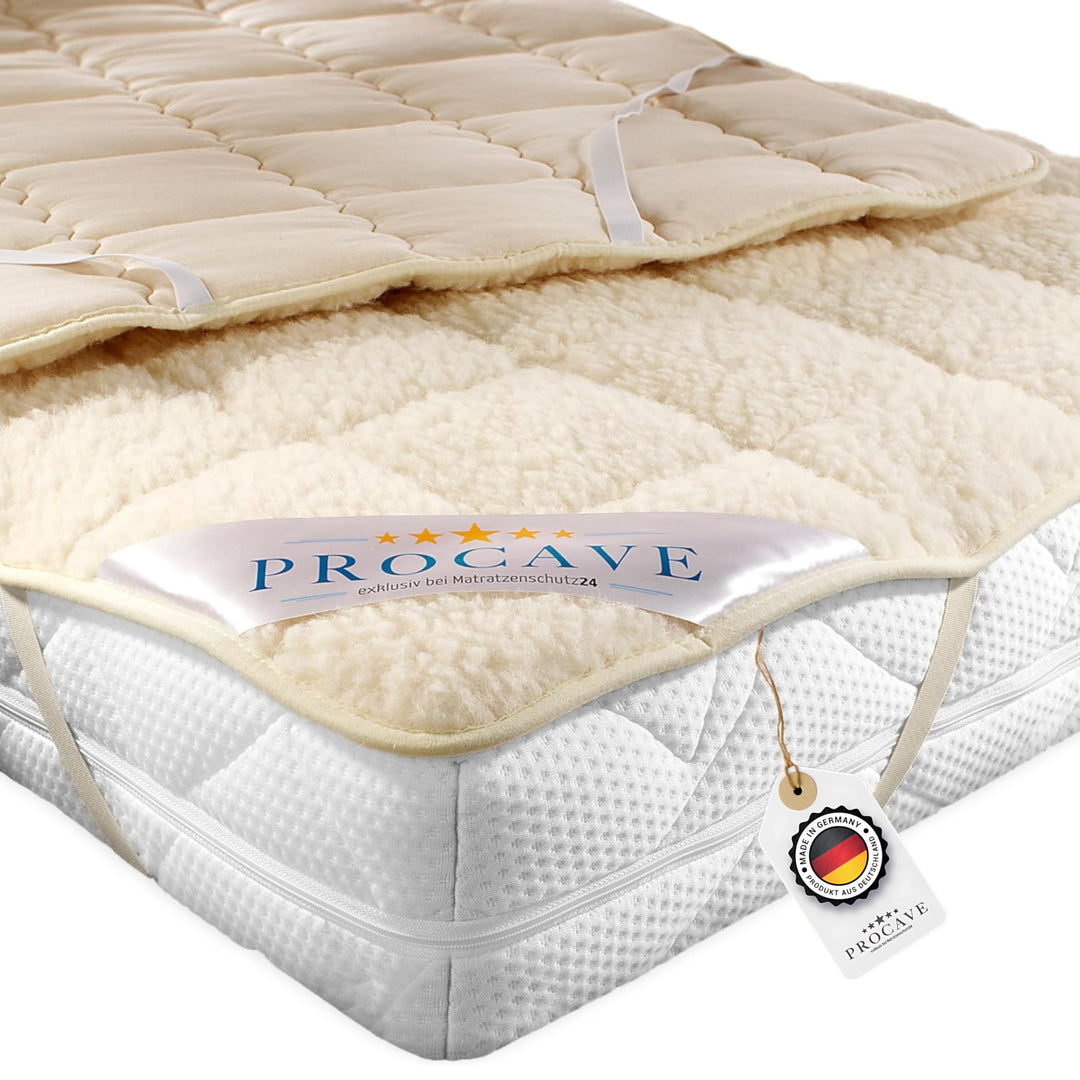 PROCAVE weiches Unterbett mit Lammflor und Schurwolle, hochwertige Matratzen-Topper, Matratzen-Schon