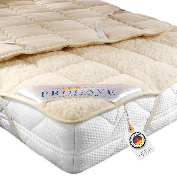 PROCAVE weiches Unterbett mit Lammflor und Schurwolle, hochwertige Matratzen-Topper, Matratzen-Schon