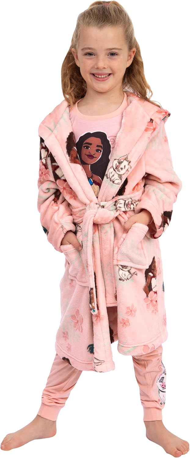 Disney Vaiana Bademantel Kinder, Moana Flauschiger Fleece Bademantel Mädchen Mit Kapuze, Morgenmante