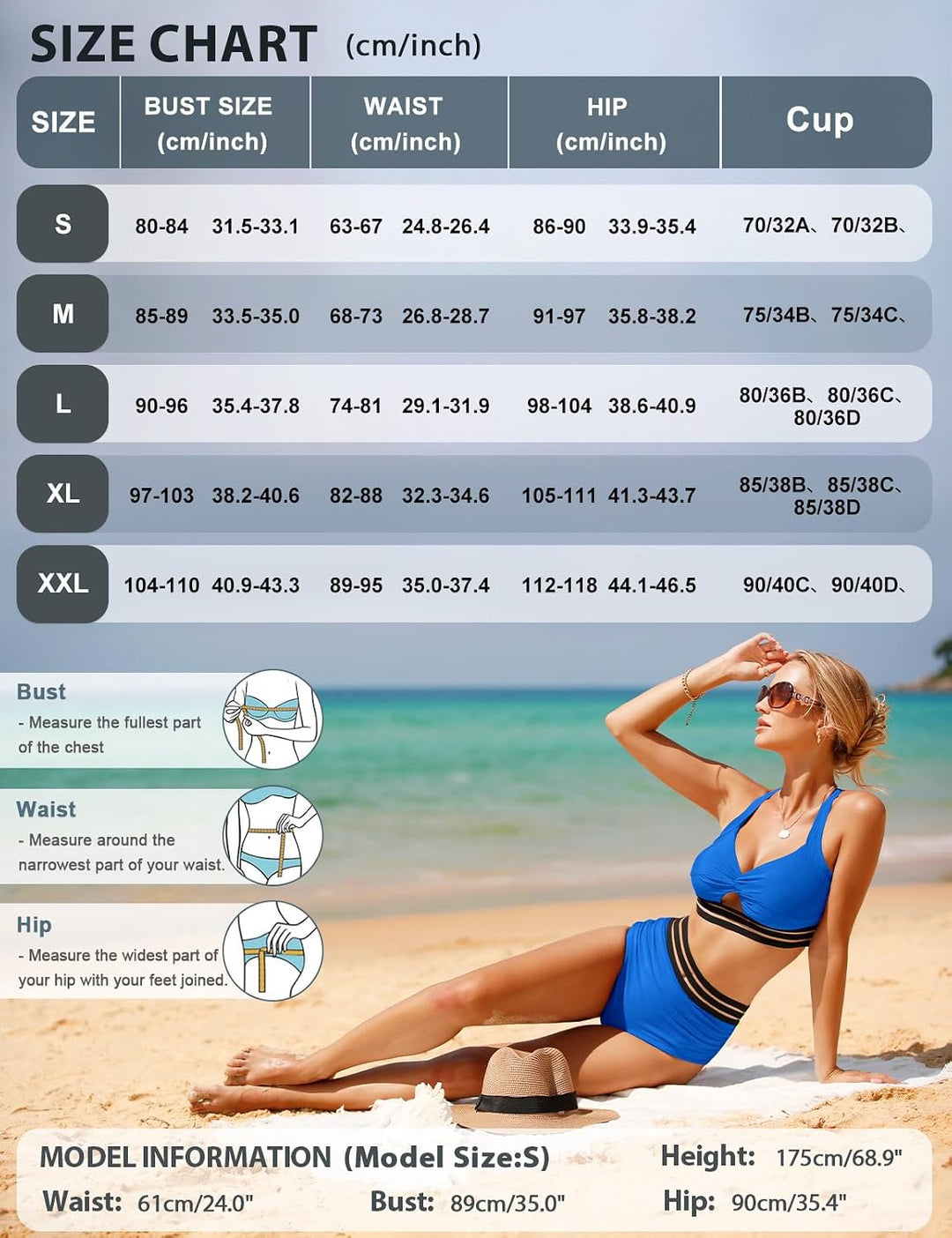 UMIPUBO Bikini Damen Bauchweg High Waist Push Up Bikini Sets Zurück kreuzen Grosse Brüste Bademode S
