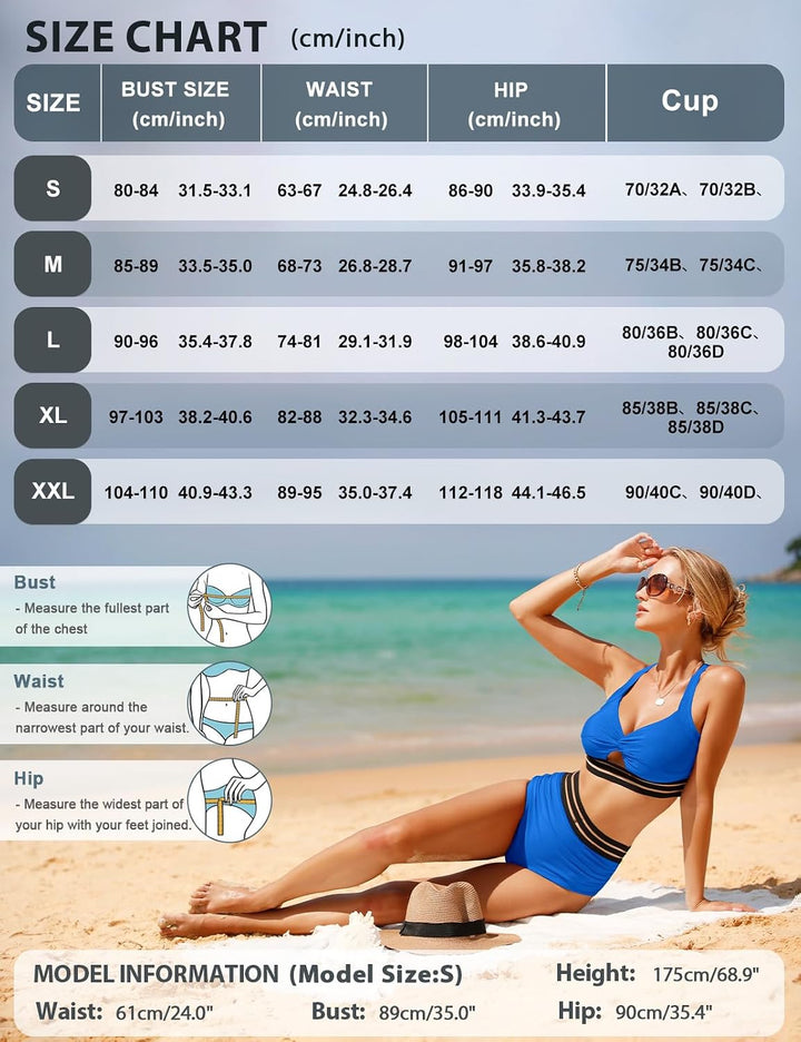 UMIPUBO Bikini Damen Bauchweg High Waist Push Up Bikini Sets Zurück kreuzen Grosse Brüste Bademode S
