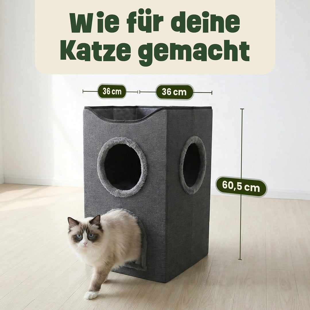 zooprinz katzenhöhle cat cave – kuschelhöhle für Katzen & grosse Katze, warmes katzenbett beige mit