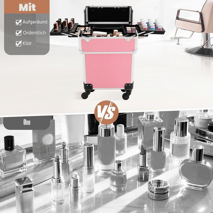 Schminkkoffer 3-in-1 Rollkoffer Klein -Trolley Aufbewahrungskoffer Reisen Friseurkoffer mit Faltbare