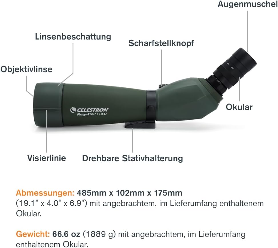 Celestron 52305 Regal M2 80ED Spektiv, Grün, Regal M2 80ED Spektiv