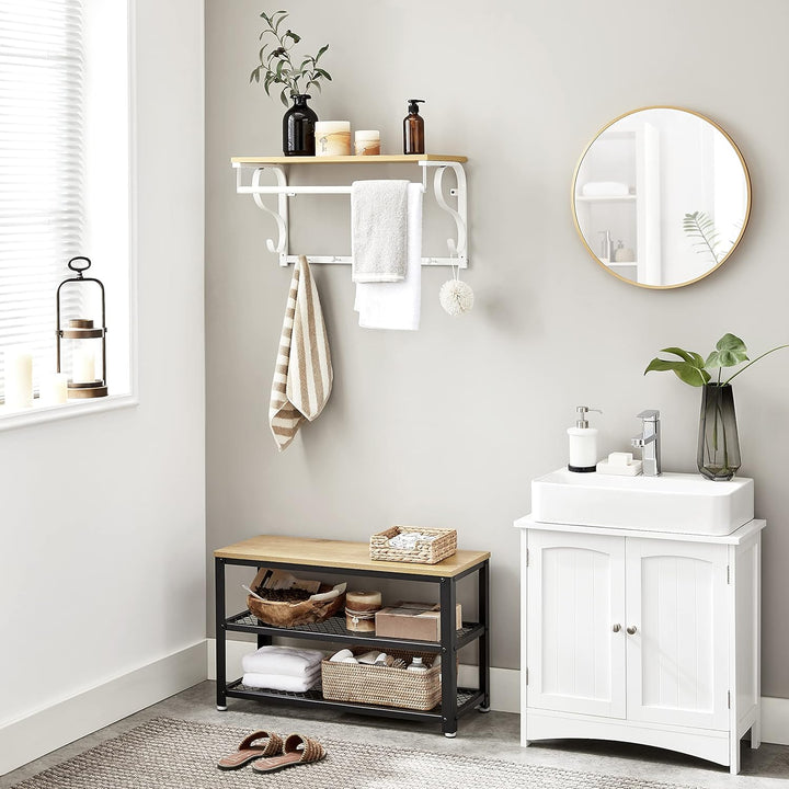 VASAGLE Wandgarderobe, Wandregal mit 5 Haken und Ablage, im Industrie-Design, Hakenleiste mit Hänges