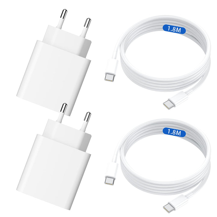 25W USB C Ladegerät, USB C Ladekabel, 2er Pack Schnellladegerät mit 1,8M Ladekabel, Super Fast Charg