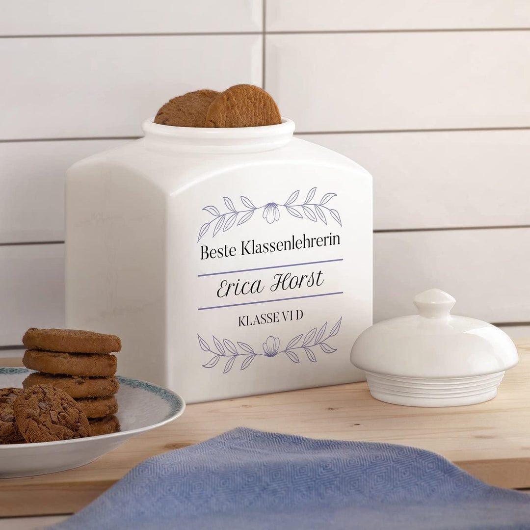 Maverton Keramik Keksdose mit Aufdruck - Vorratsbehälter mit Deckel - Vorratsglas personalisiert - G