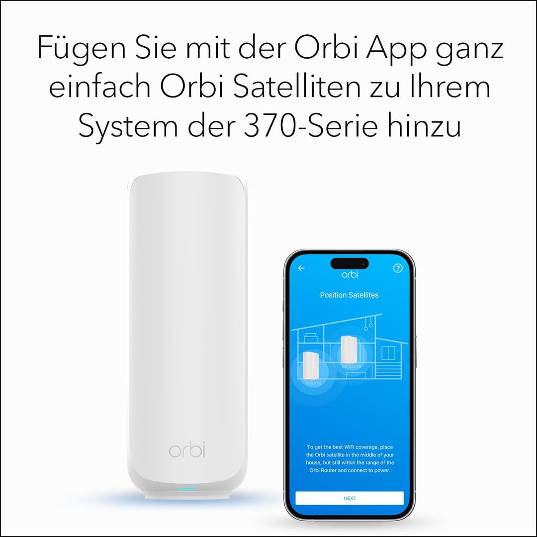 NETGEAR Orbi Serie 370 | Mesh WiFi 7 Satellit | RBE370 | Kompatibel mit Orbi Serie RBE372 / RBE373 |