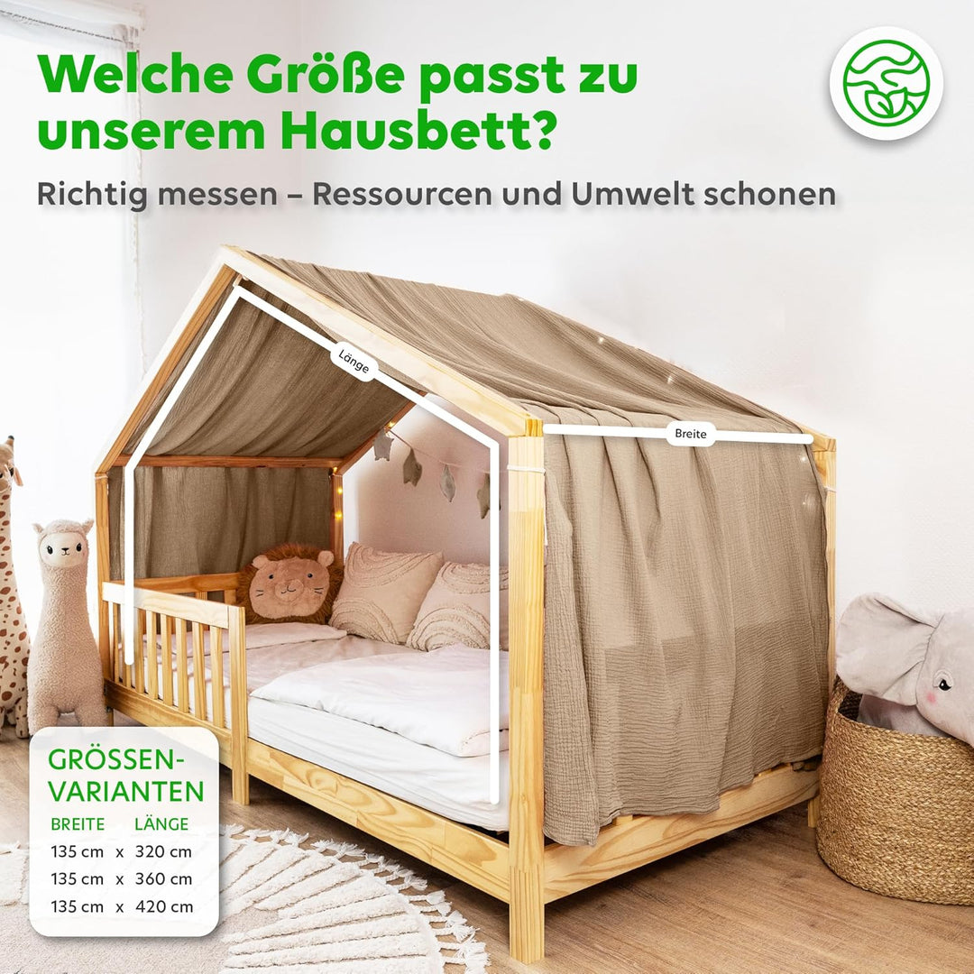 lilimaus Hausbett Himmel - 100% Baumwolle Betthimmel aus Musselin - Hausbett Deko - Geschenk Mädchen