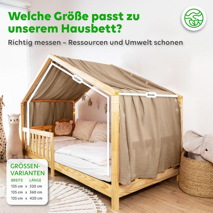 lilimaus Hausbett Himmel - 100% Baumwolle Betthimmel aus Musselin - Hausbett Deko - Geschenk Mädchen