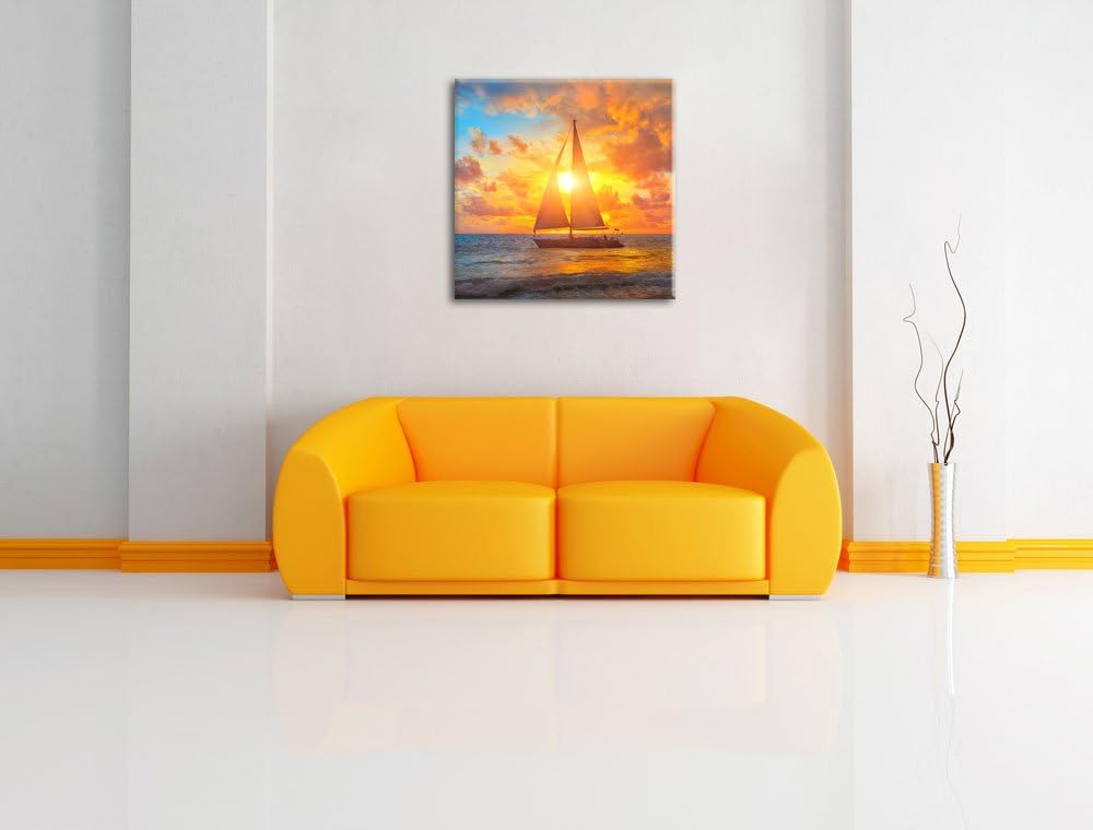 Pixxprint Segelboot nahgelegen der Küste als Leinwandbild/Grösse: 70x70 cm/Wandbild/Kunstdruck/ferti