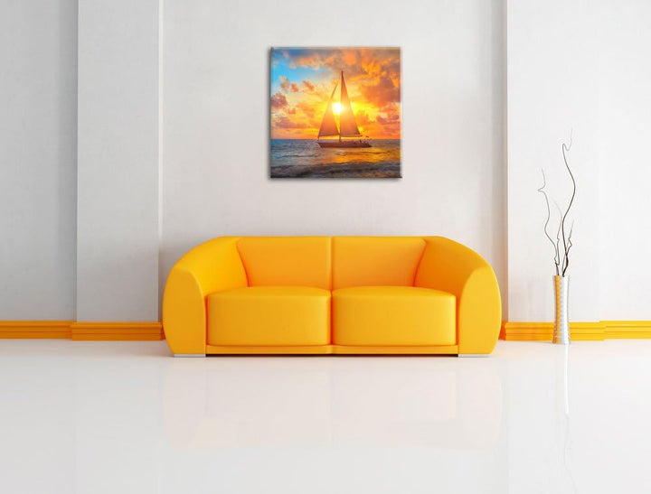 Pixxprint Segelboot nahgelegen der Küste als Leinwandbild/Grösse: 70x70 cm/Wandbild/Kunstdruck/ferti