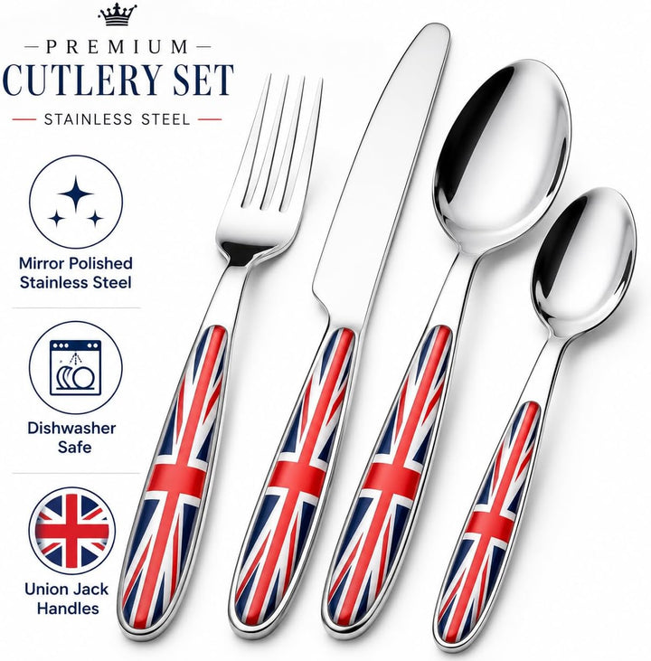 EXZACT Rostfrei Stahl Besteck Set einem Plastikhalter 16 PCS - Farbige Griffe - 4 Gabeln, 4 Messer,