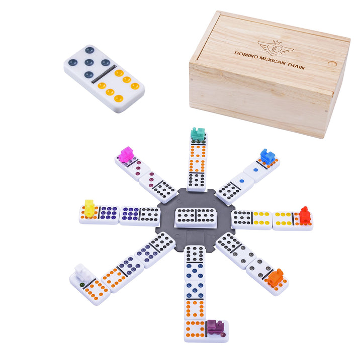 Engelhart - Domino Mexican Train/Zug -Premium- Qualität - Dobbel 12-2-8 Spieler - 91 farbige Dominos