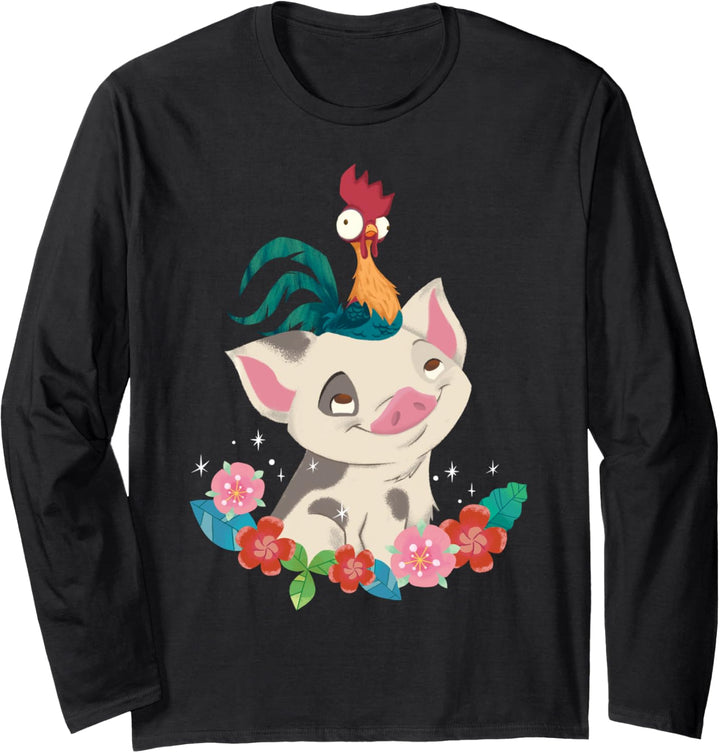 Disney Moana Pua And Hei Hei Floral Star Portrait Langarmshirt