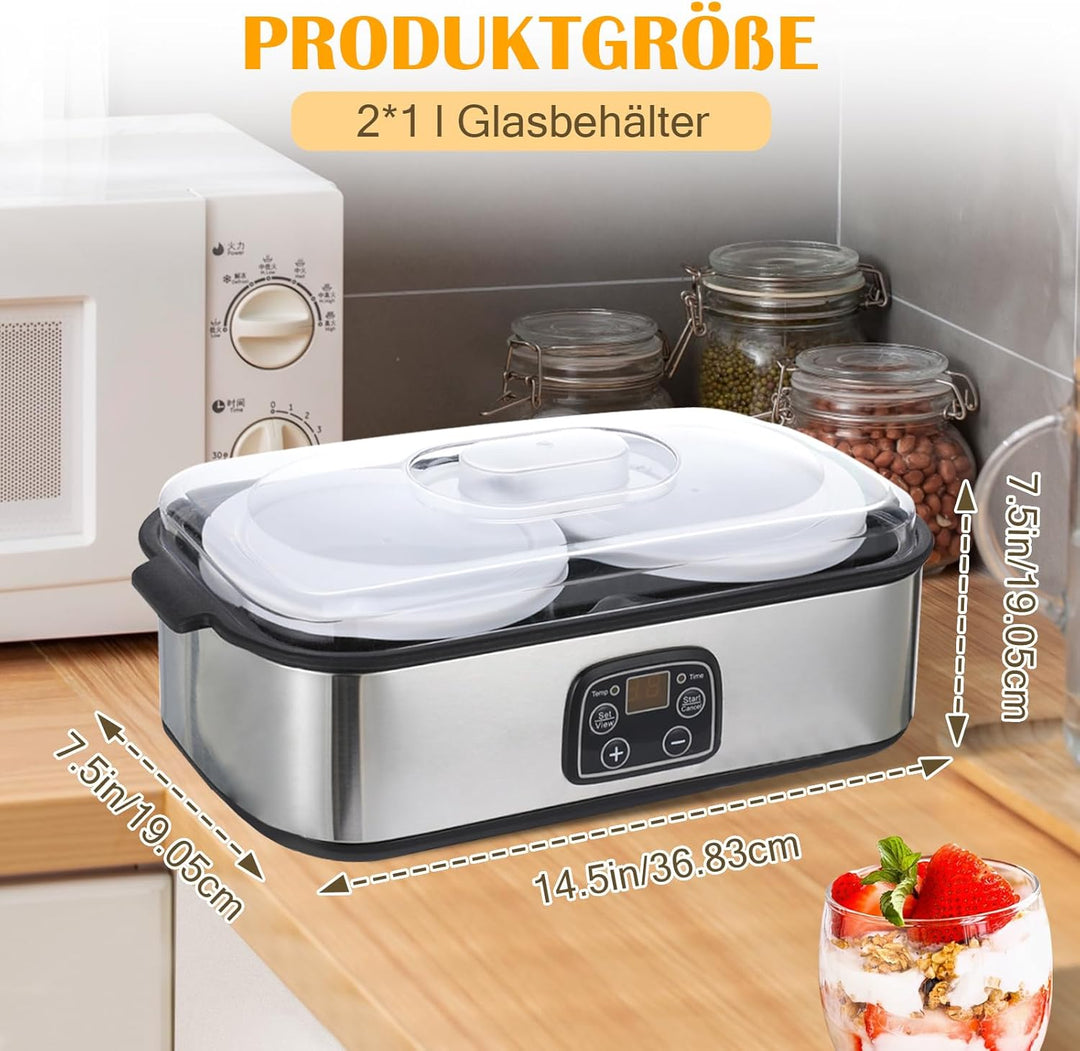 2L Joghurtbereiter,Joghurtmaschine mit 2 Gläsern,Joghurt Maker mit Temperatursteuerung und Time, mul