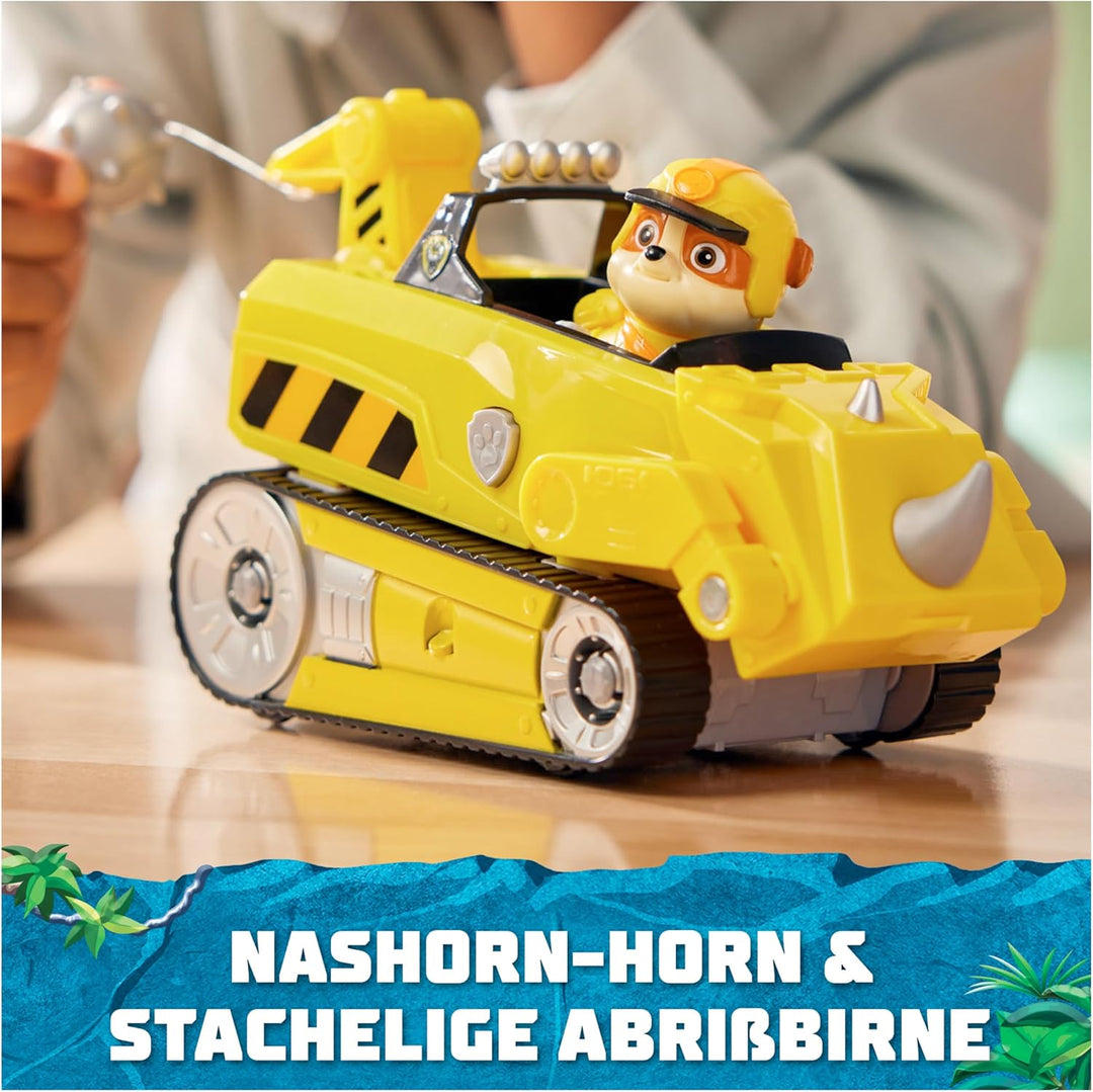 PAW PATROL Jungle Pups – Nashorn-Fahrzeug mit Rubble-Figur (Basis Fahrzeug), Spielzeug für Kinder ab