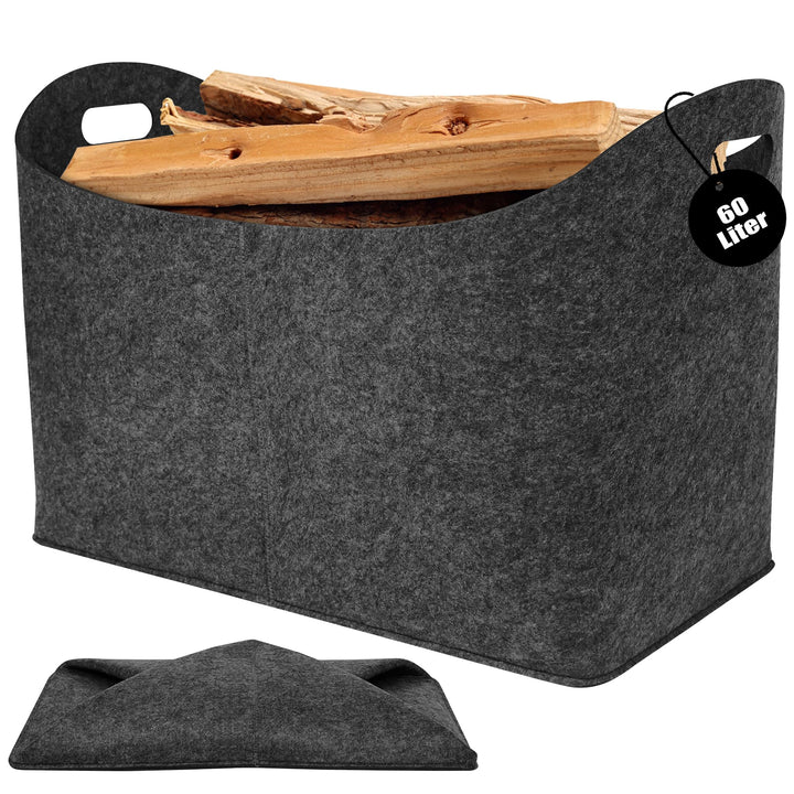 2 Stück Filz Holzkörbe Tragbare Kaminholztasche mit Griff Faltbare Kaminholzkörbe Innen & Aussen 60L