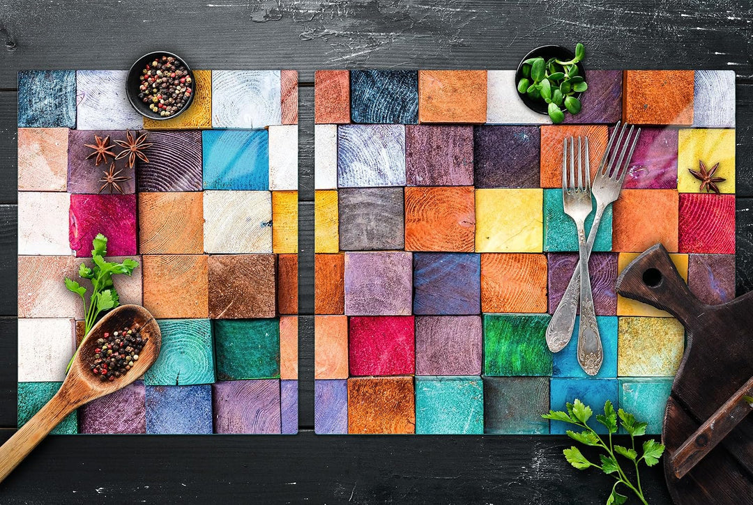 TMK ArtDeko Herdabdeckplatte 2 Teilig 40x52 + 60x52 cm - Spritzschutz Herdabdeckung – Herdschutz aus