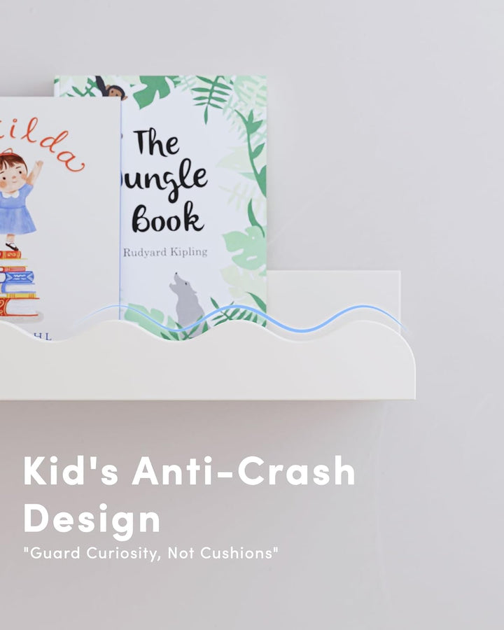 Kids' Bookshelf Set mit 4 weissen Floating Kindergartenbüchern, Bild-Ledge Shelf für Wanddekoration
