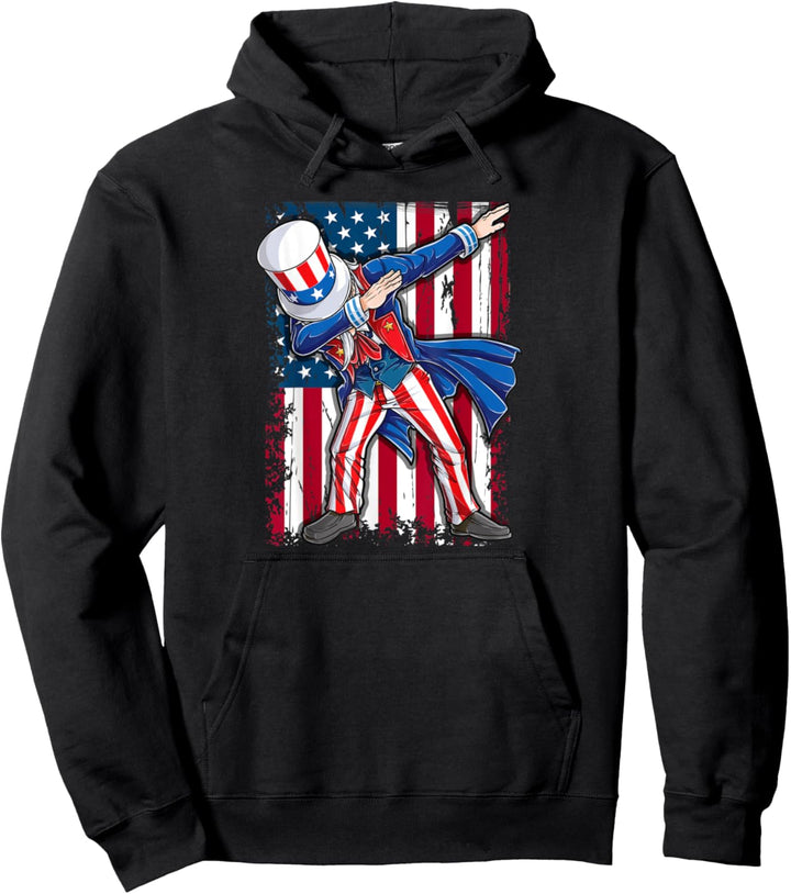 Tupfen Uncle Sam 4. Juli Patriotisch Rot Weiss Blau Pullover Hoodie