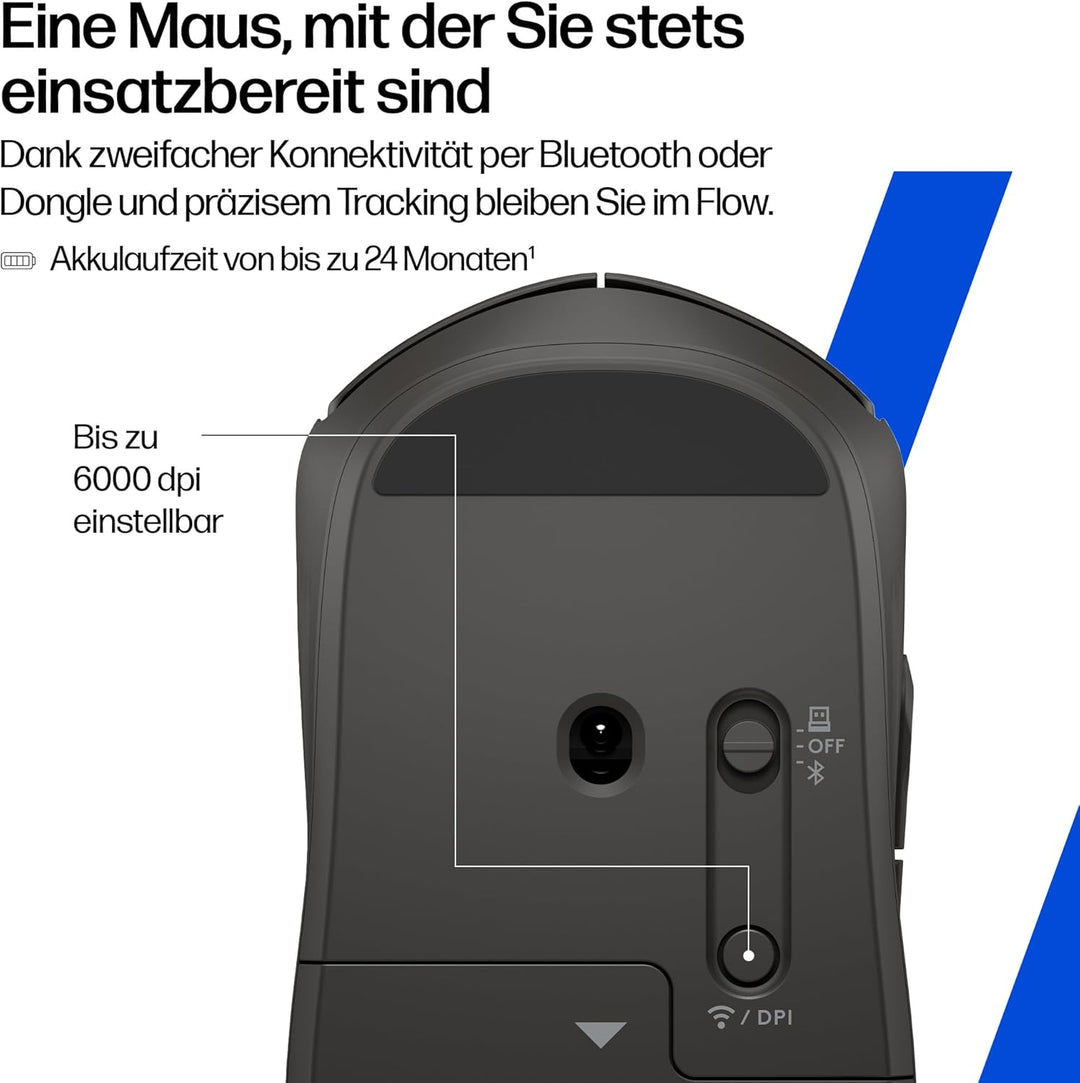 HP 400 Duale kabellose Maus, Bluetooth und USB, 2,4 GHz, 24 Monate Akku, leise Klicks, weiche Haptik