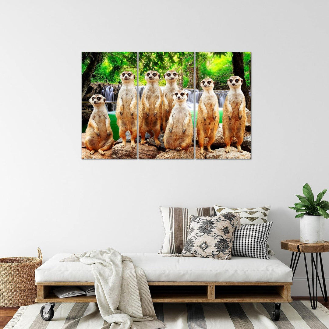 Runa Art Wandbilder Afrika Erdmännchen Bild XXL Wohnzimmer Schlafzimmer Bunt Natur Wasserfall 120 x