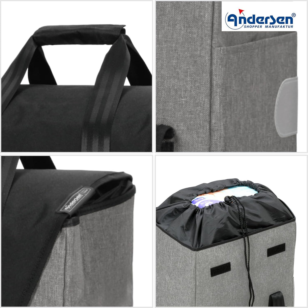 Andersen Einkaufstrolley Ersatztasche - 49 Liter - Seiten- & Fronttasche - Tragegriff - extra Innenf