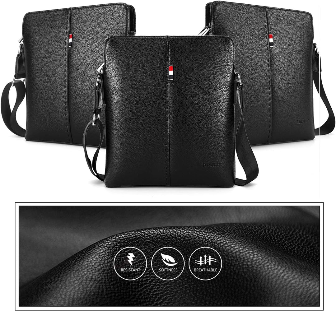 YumSur Herren Umhängetasche, Leder Messenger Handtasche Crossbody Tasche für Männer Geldbörse iPad T