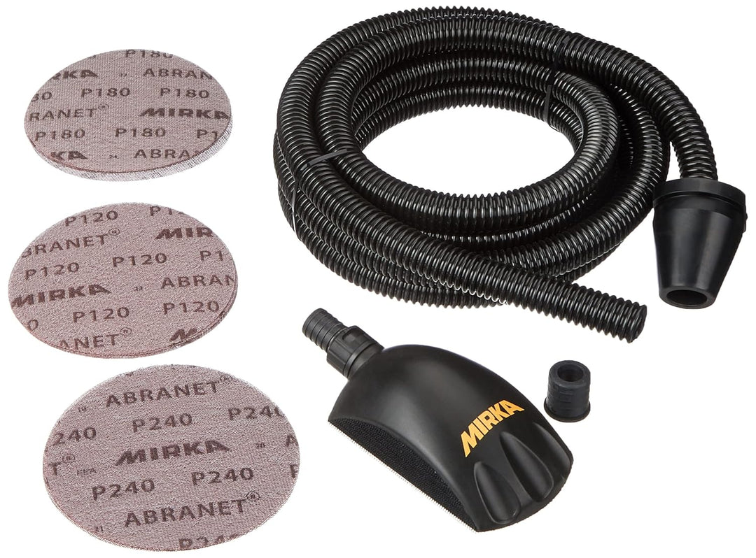 Mirka Roundy Handschleifer Starter-Kit inkl.15xNetz-Schleifscheiben(Ø 150mm),Absaugschlauch,Schleifb