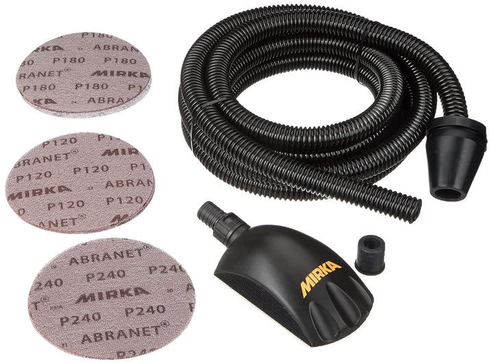 Mirka Roundy Handschleifer Starter-Kit inkl.15xNetz-Schleifscheiben(Ø 150mm),Absaugschlauch,Schleifb