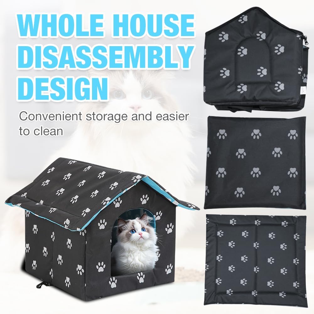 Katzenhaus Outdoor Winterfest, 35x33x30CM Wetterfest Katzenhaus für Draussen Gross mit Abnehmbarem W