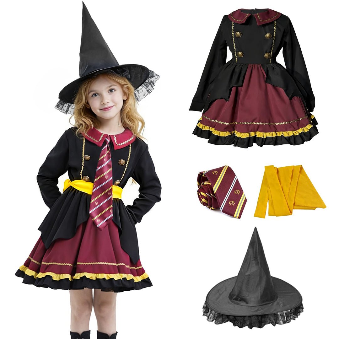 Zauberer Cosplay Kostüm, 4 Stück Magier Kostüm für Mädchen und Damen, Zauberer Outfit Set mit Lolita