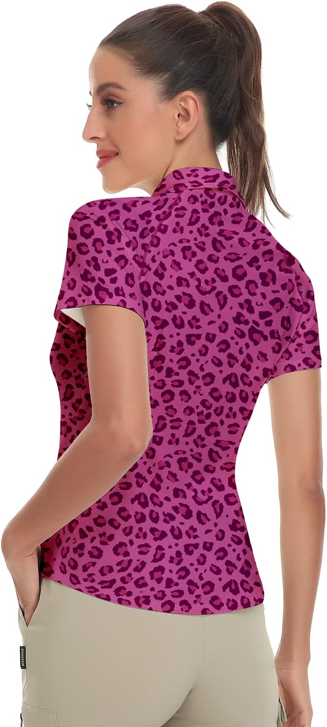 Soneven Poloshirt für Damen Kurzarm Sportshirt Damen mit 1/4 Reissverschluss Sport Tshirts Damen Sch