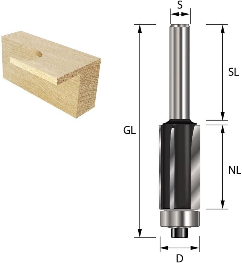 ENT 13502 Bündigfräser HW, Schaft (S) 8 mm, Durchmesser (D) 12,7 mm, NL 25,4 mm, Z3, SL 32 mm, GL 68
