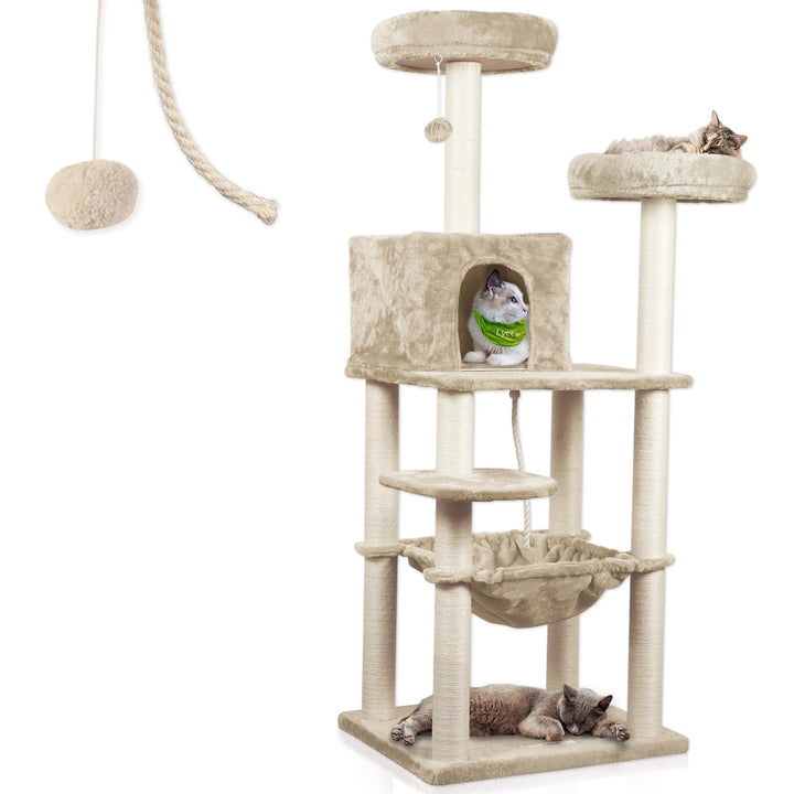 Lycce Kratzbaum gross Royal 145 cm hoch mehrstöckiger Katzenbaum inkl. 10 Kratzsäulen mit vollständi