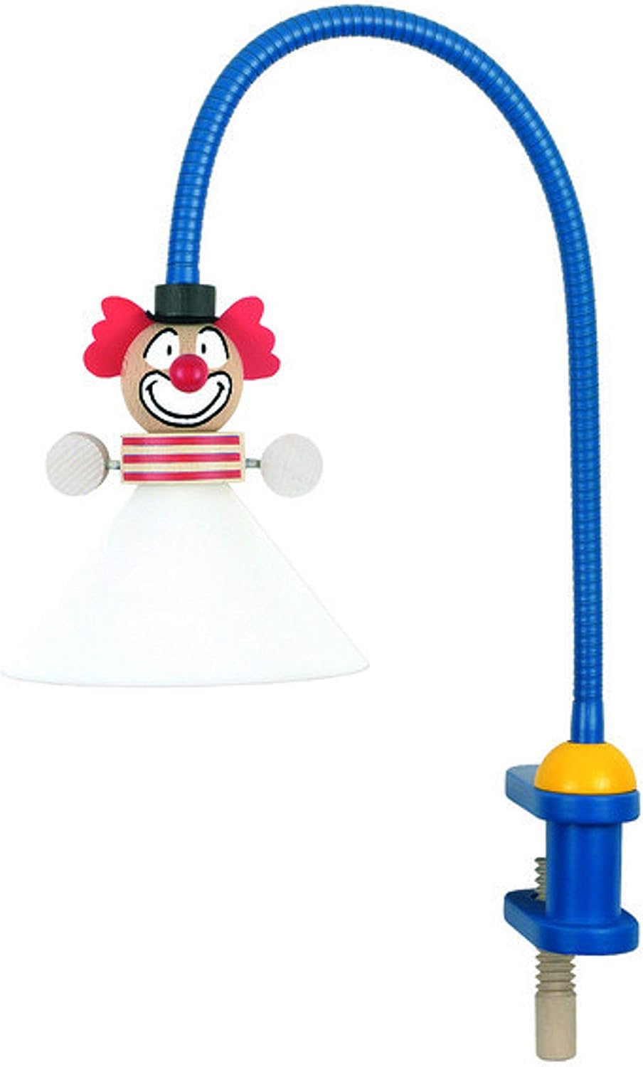 Niermann-Standby 233 - Klemmleuchte Clown Flexrohr ca. 50 cm, Klemme aus Holz, Schirm aus Bruchsiche
