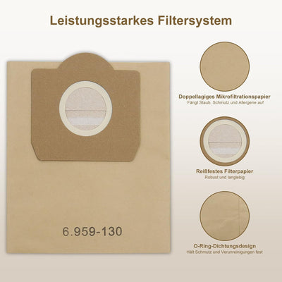 Fishoney 20 Stück WD3 Staubsaugerbeutel für Kärcher 6.959-130.0, Papier filterbeutel für WD3 1629 MV