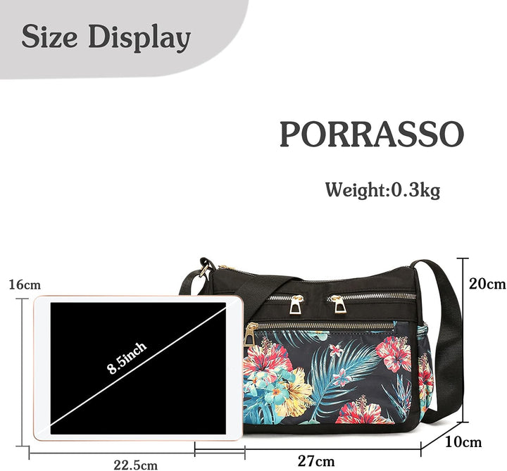 PORRASSO Damen Mode Umhängetasche Multi-Tasche Schultertasche Mädchen Nylon Handtasche für Reisen Ei