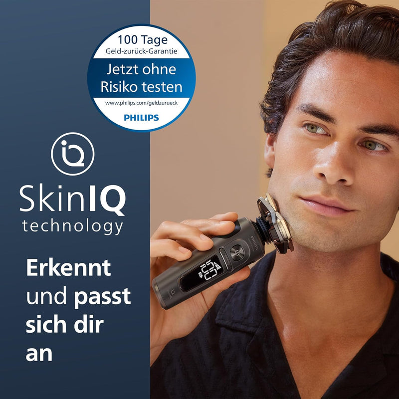 Philips Shaver S9000 Prestige, elektrischer Nass- und Trockenrasierer, Gold, SkinIQ Technologie, Rei