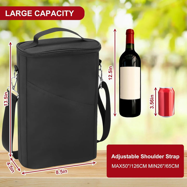Kühltasche für 2 Flaschen, Flaschentasche Weinkühler 1.5L, 21.5x34cm Isolierter Wein Eisbeutel mit V