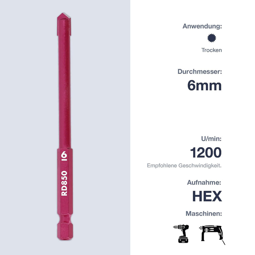 Marcrist RD850 AkkuMAX Dachziegelbohrer 6 mm 10er-Set - Hartmetall-Fliesenbohrer für Dachpfannen, To