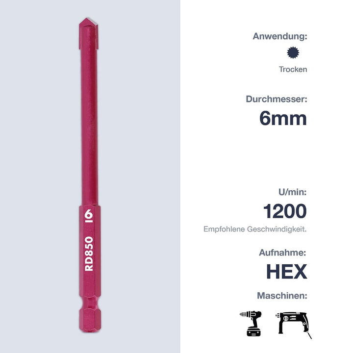 Marcrist RD850 AkkuMAX Dachziegelbohrer 6 mm 10er-Set - Hartmetall-Fliesenbohrer für Dachpfannen, To